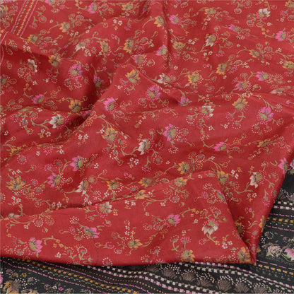 Sanskriti Vintage Sarees Red Quilting Felting Craft Fabric Pure Silk Print Sari