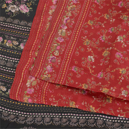 Sanskriti Vintage Sarees Red Quilting Felting Craft Fabric Pure Silk Print Sari