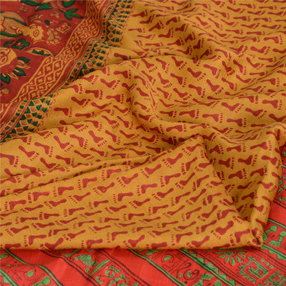 Sanskriti Vintage Sarees Red/Green Pure Silk Printed Sari 5yd Craft Fabric