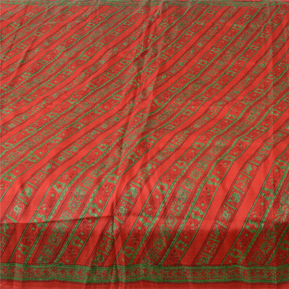 Sanskriti Vintage Sarees Red/Green Pure Silk Printed Sari 5yd Craft Fabric