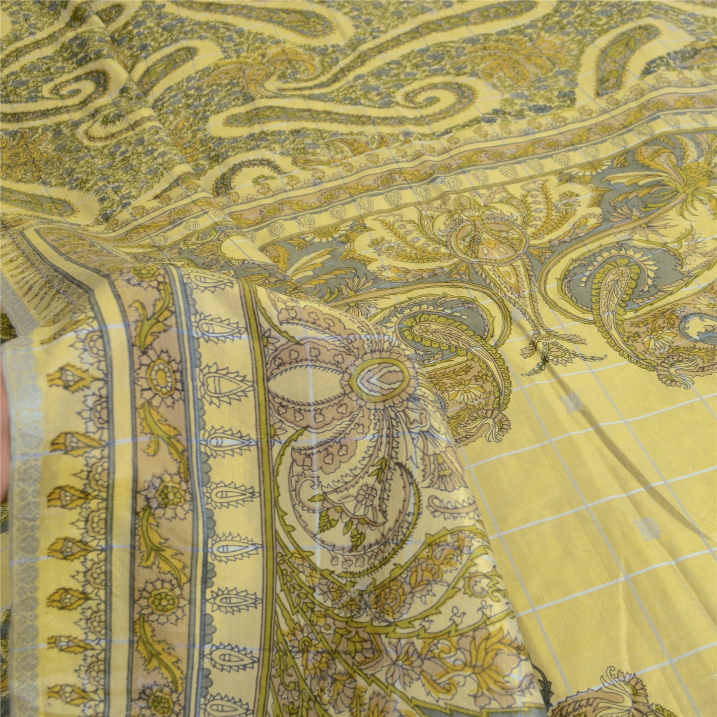 Sanskriti Vintage Sarees Indian Cream Pure Silk Printed Sari 5yd Craft Fabric