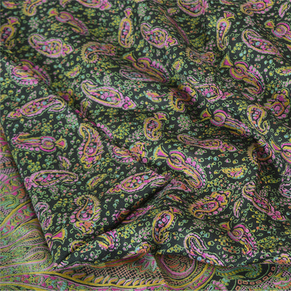 Sanskriti Vintage Sarees Indian Green Pure Silk Printed Sari 5yd Craft Fabric