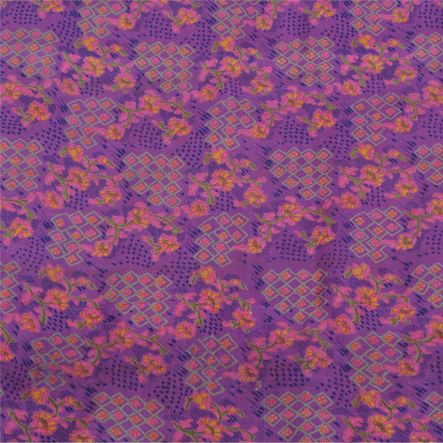 Sanskriti Vintage Sarees Purple 100% Pure Silk Printed Sari 5yd Craft Fabric