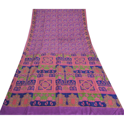 Sanskriti Vintage Sarees Purple 100% Pure Silk Printed Sari 5yd Craft Fabric