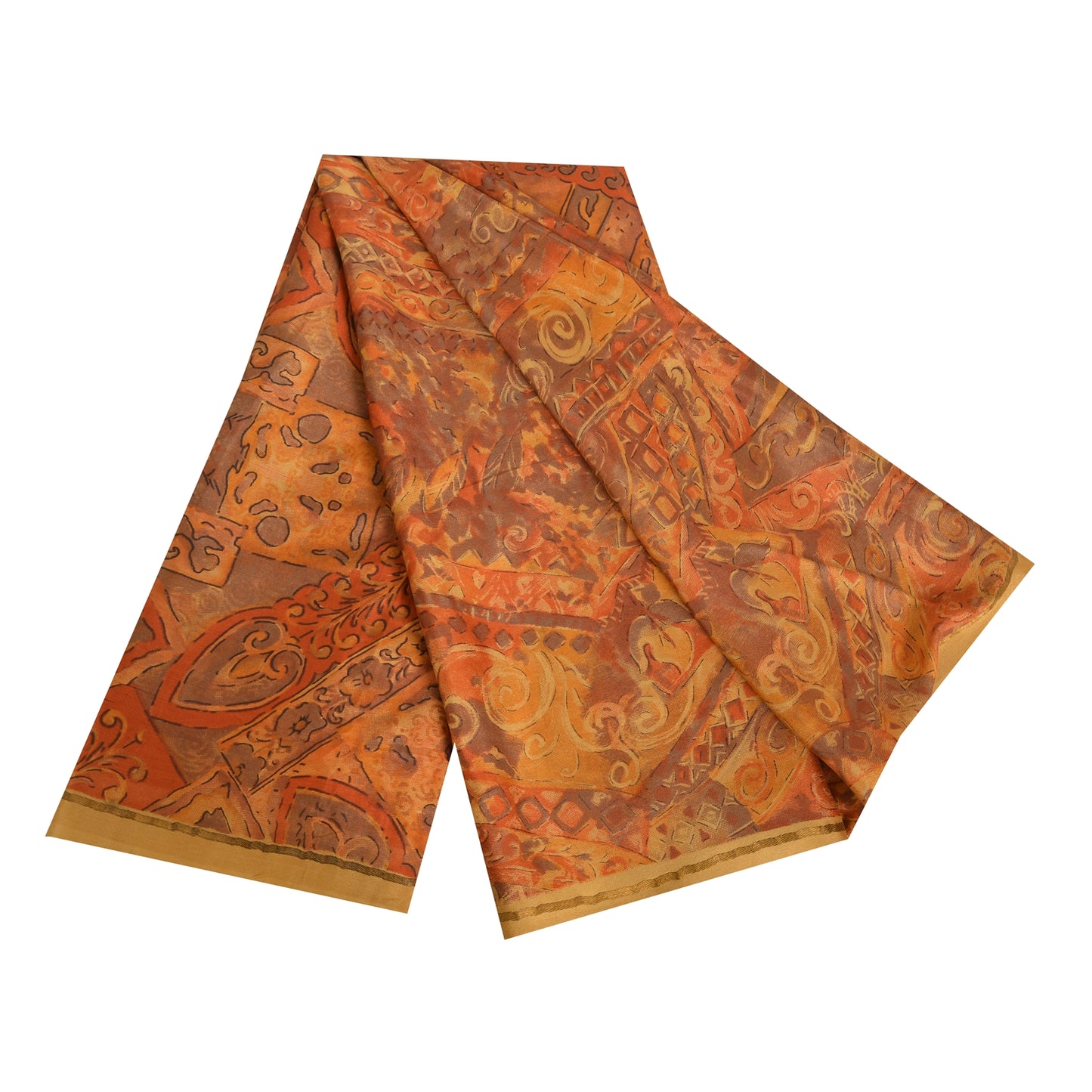 Sanskriti Vintage Sarees Orange Indian Pure Silk Printed Sari 5yd Craft Fabric