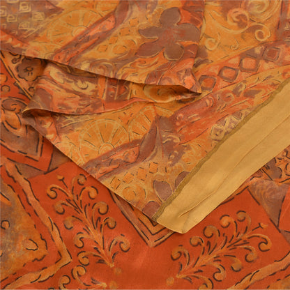 Sanskriti Vintage Sarees Orange Indian Pure Silk Printed Sari 5yd Craft Fabric