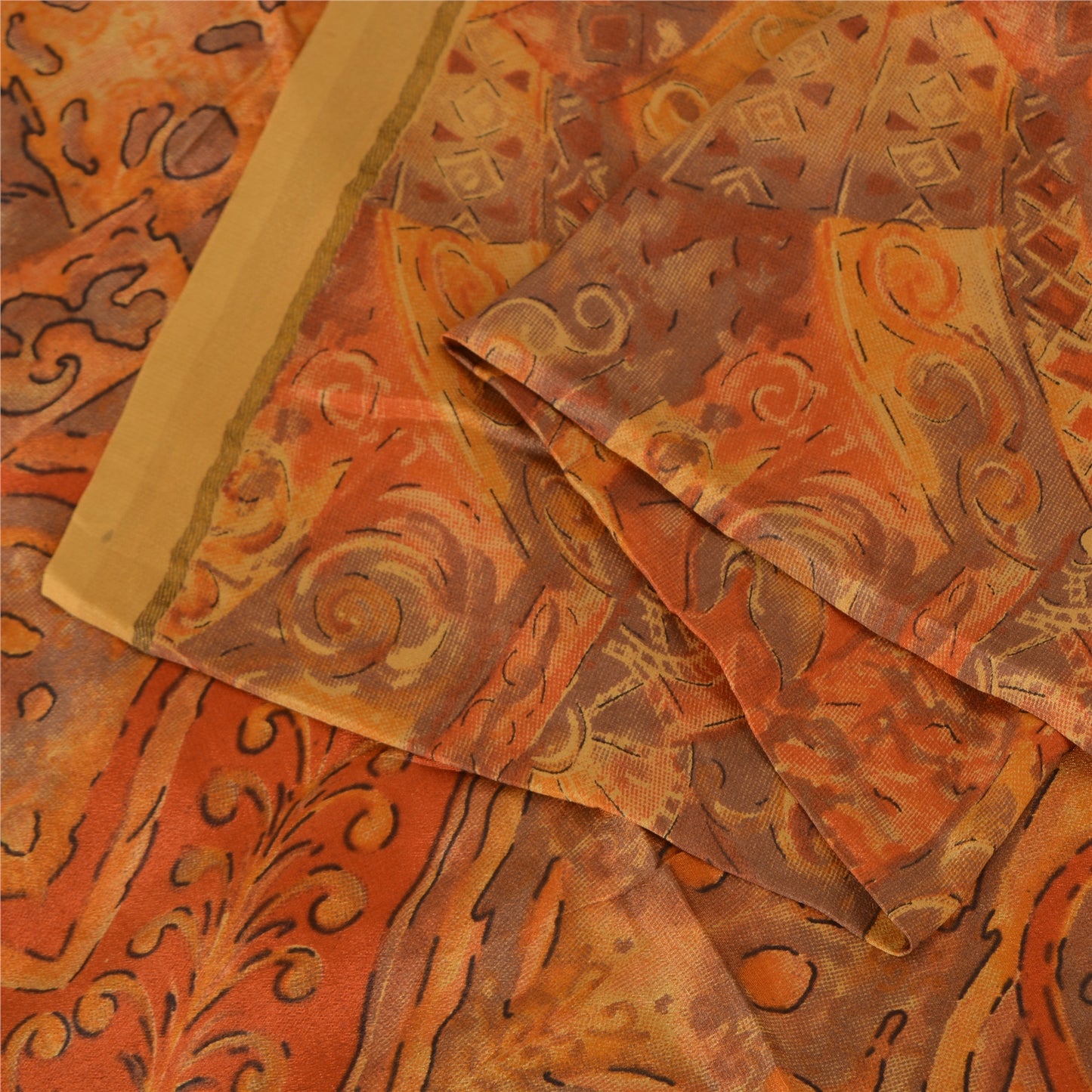 Sanskriti Vintage Sarees Orange Indian Pure Silk Printed Sari 5yd Craft Fabric