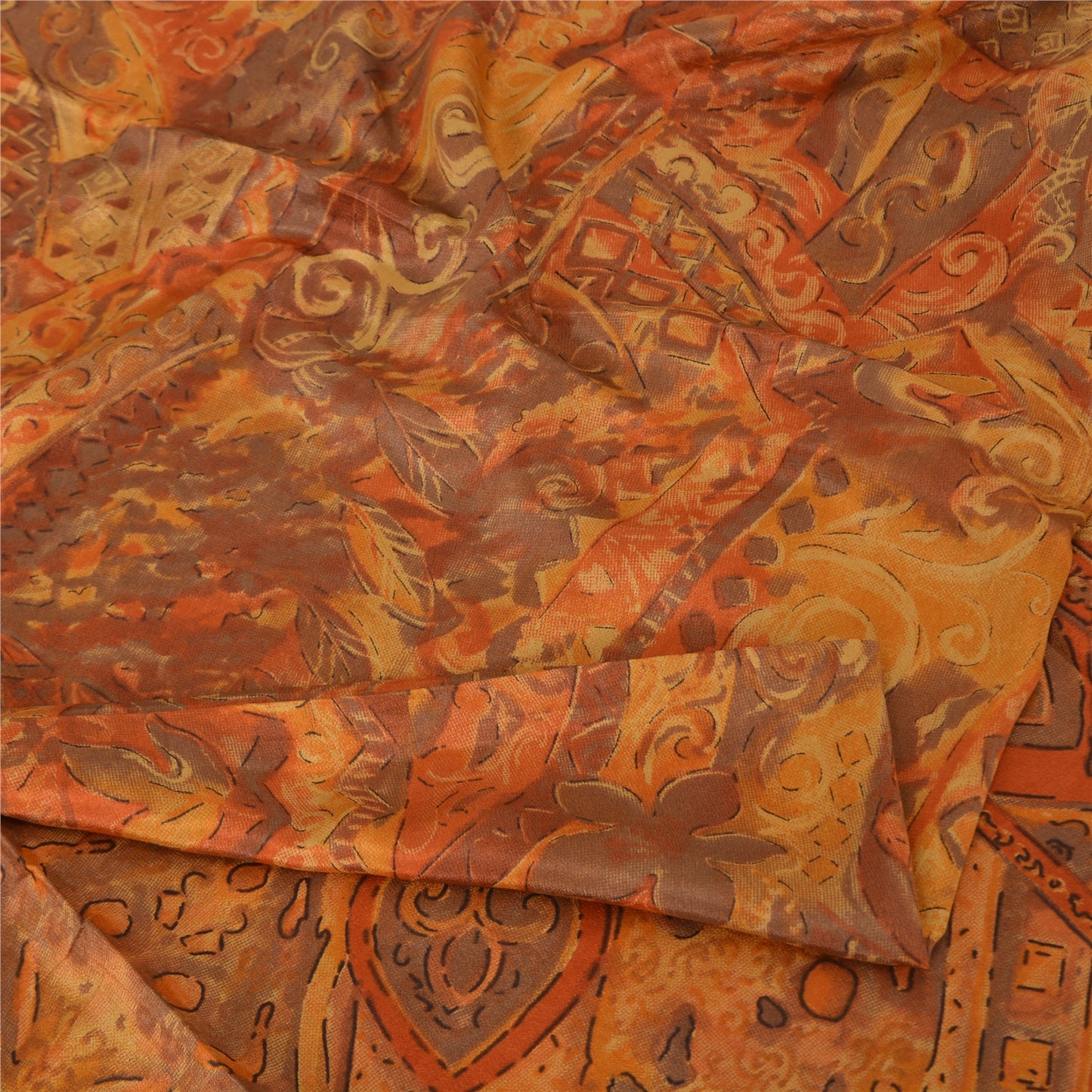 Sanskriti Vintage Sarees Orange Indian Pure Silk Printed Sari 5yd Craft Fabric