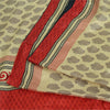 Sanskriti Vintage Sarees Cream Block Printed Pure Silk Sari Floral Craft Fabric