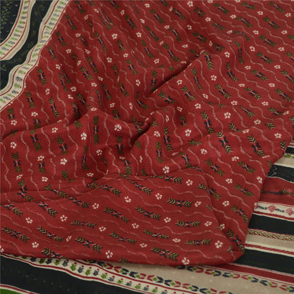 Sanskriti Vintage Sarees Dark Red Indian Pure Silk Printed Sari 5yd Craft Fabric