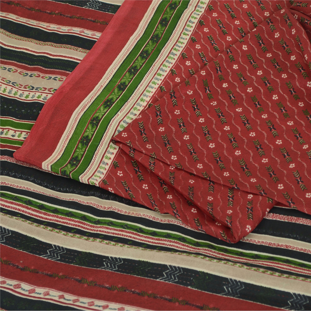 Sanskriti Vintage Sarees Dark Red Indian Pure Silk Printed Sari 5yd Craft Fabric