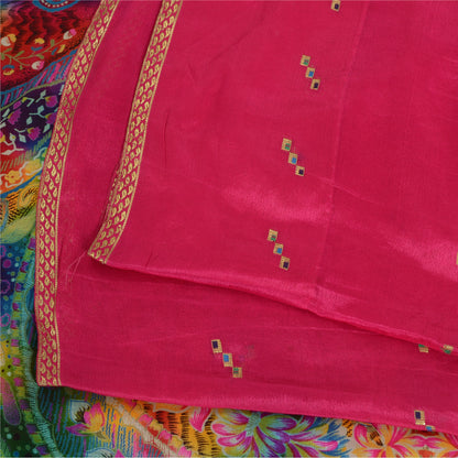 Sanskriti Vintage Sarees Hot-Pink Pure Silk Printed Woven Sari 5yd Craft Fabric