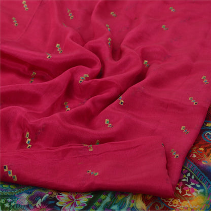 Sanskriti Vintage Sarees Hot-Pink Pure Silk Printed Woven Sari 5yd Craft Fabric