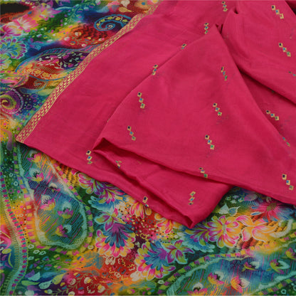 Sanskriti Vintage Sarees Hot-Pink Pure Silk Printed Woven Sari 5yd Craft Fabric