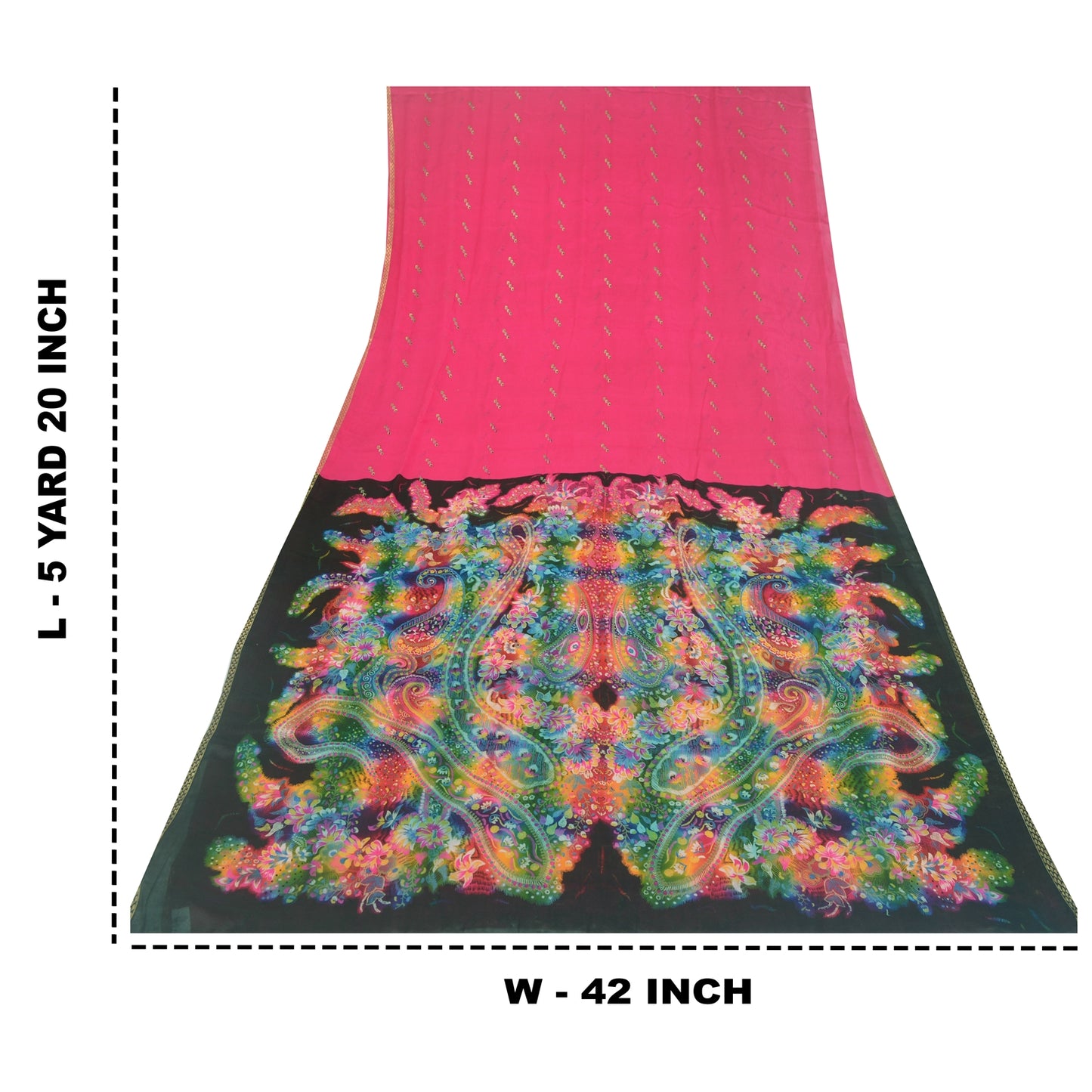 Sanskriti Vintage Sarees Hot-Pink Pure Silk Printed Woven Sari 5yd Craft Fabric