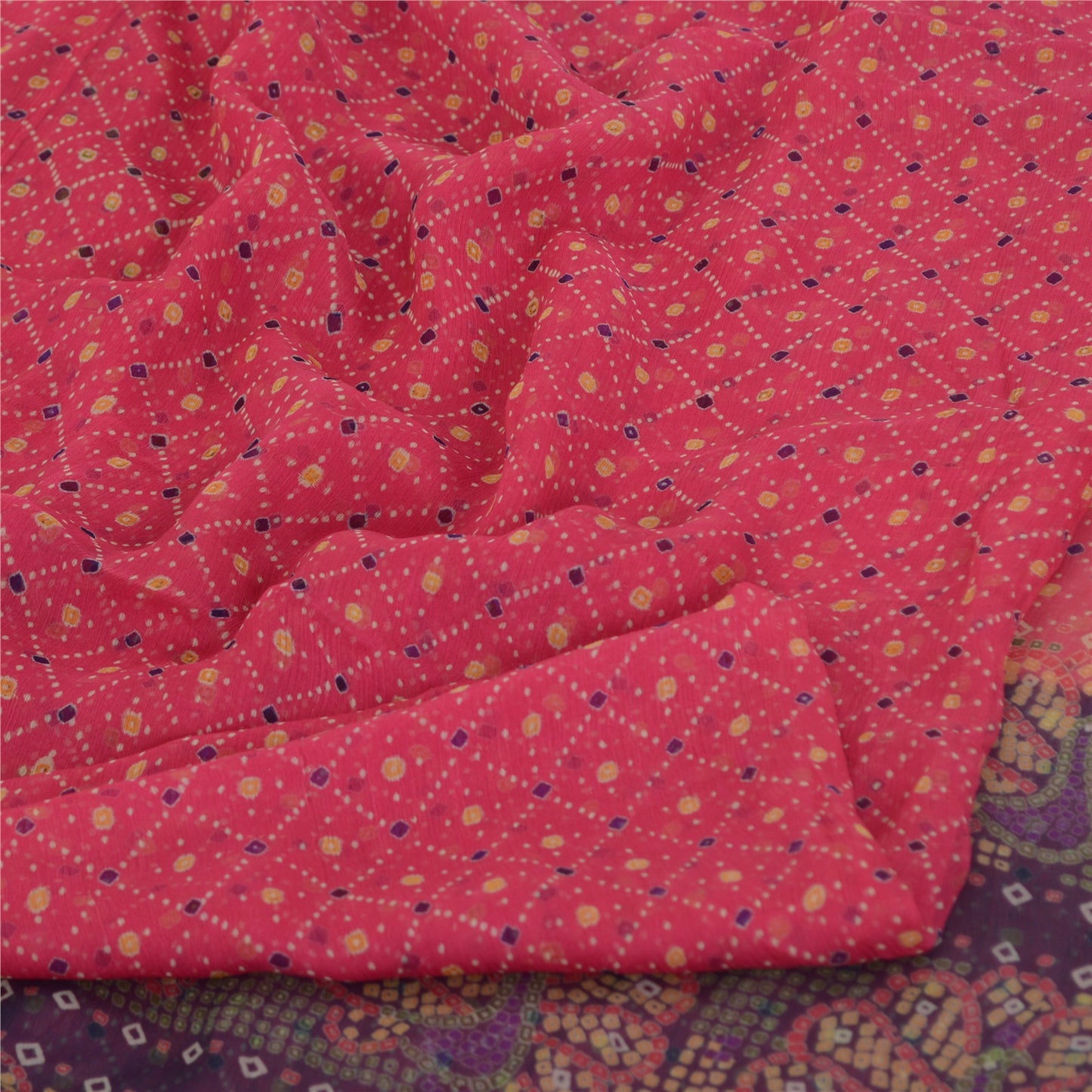 Sanskriti Vintage Sarees Quilting Felting Craft Fabric Pure Chiffon Print Sari