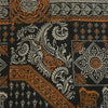 Sanskriti Vintage Sarees Cream/Black Pure Silk Printed Sari 5yd Craft Fabric