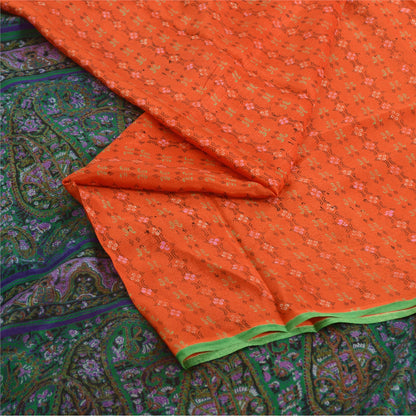 Sanskriti Vintage Sarees Orange Indian Pure Silk Printed Sari 5yd Craft Fabric