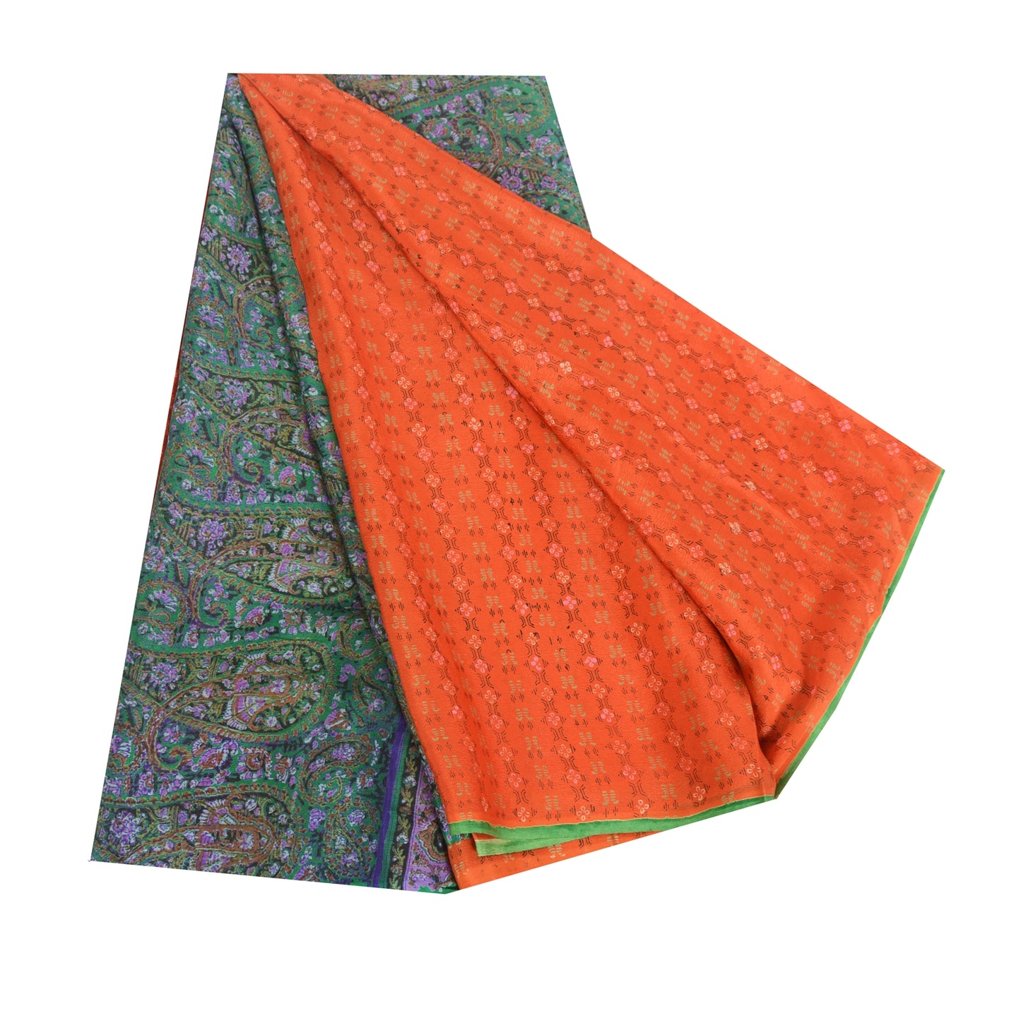 Sanskriti Vintage Sarees Orange Indian Pure Silk Printed Sari 5yd Craft Fabric