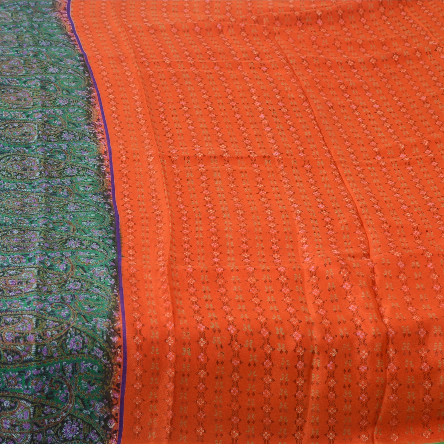 Sanskriti Vintage Sarees Orange Indian Pure Silk Printed Sari 5yd Craft Fabric