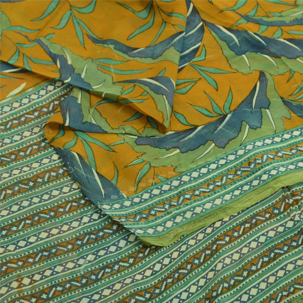 Sanskriti Vintage Sarees Multi Pure Chiffon Silk Printed Sari 6yd Craft Fabric