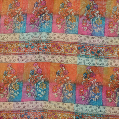 Sanskriti Vintage Sarees 100% Pure Georgette Silk Printed Sari 5yd Craft Fabric