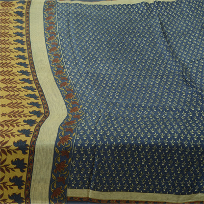 Sanskriti Vintage Sarees From India Blue Pure Silk Printed Sari 5yd Craft Fabric