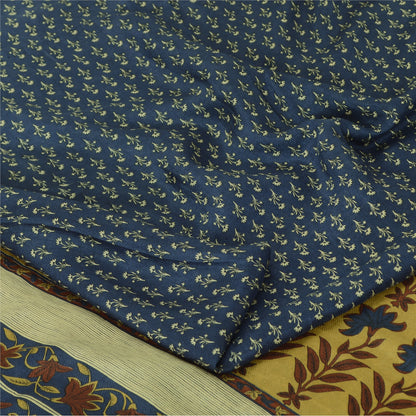 Sanskriti Vintage Sarees From India Blue Pure Silk Printed Sari 5yd Craft Fabric