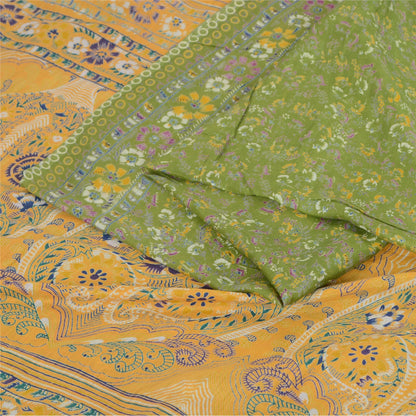 Sanskriti Vintage Sarees Green Indian Cotton Silk Printed Sari 5yd Craft Fabric