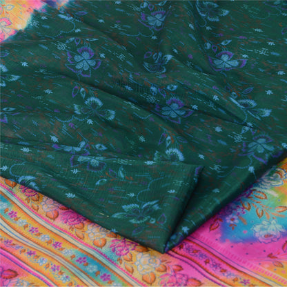 Sanskriti Vintage Sarees Indian Green Pure Silk Printed Sari 5yd Craft Fabric