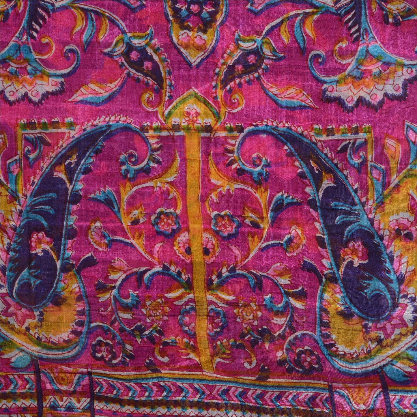 Sanskriti Vintage Sarees Purple/Pink Pure Silk Printed Sari 5yd Craft Fabric