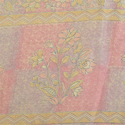 Sanskriti Vintage Sarees Indian Pink Pure Silk Printed Sari Floral Craft Fabric