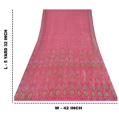 Sanskriti Vintage Sarees Hot-Pink Pure Silk Printed Sari 5yd Craft Fabric