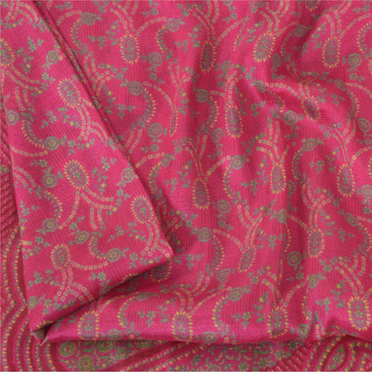 Sanskriti Vintage Sarees Hot-Pink Pure Silk Printed Sari 5yd Craft Fabric