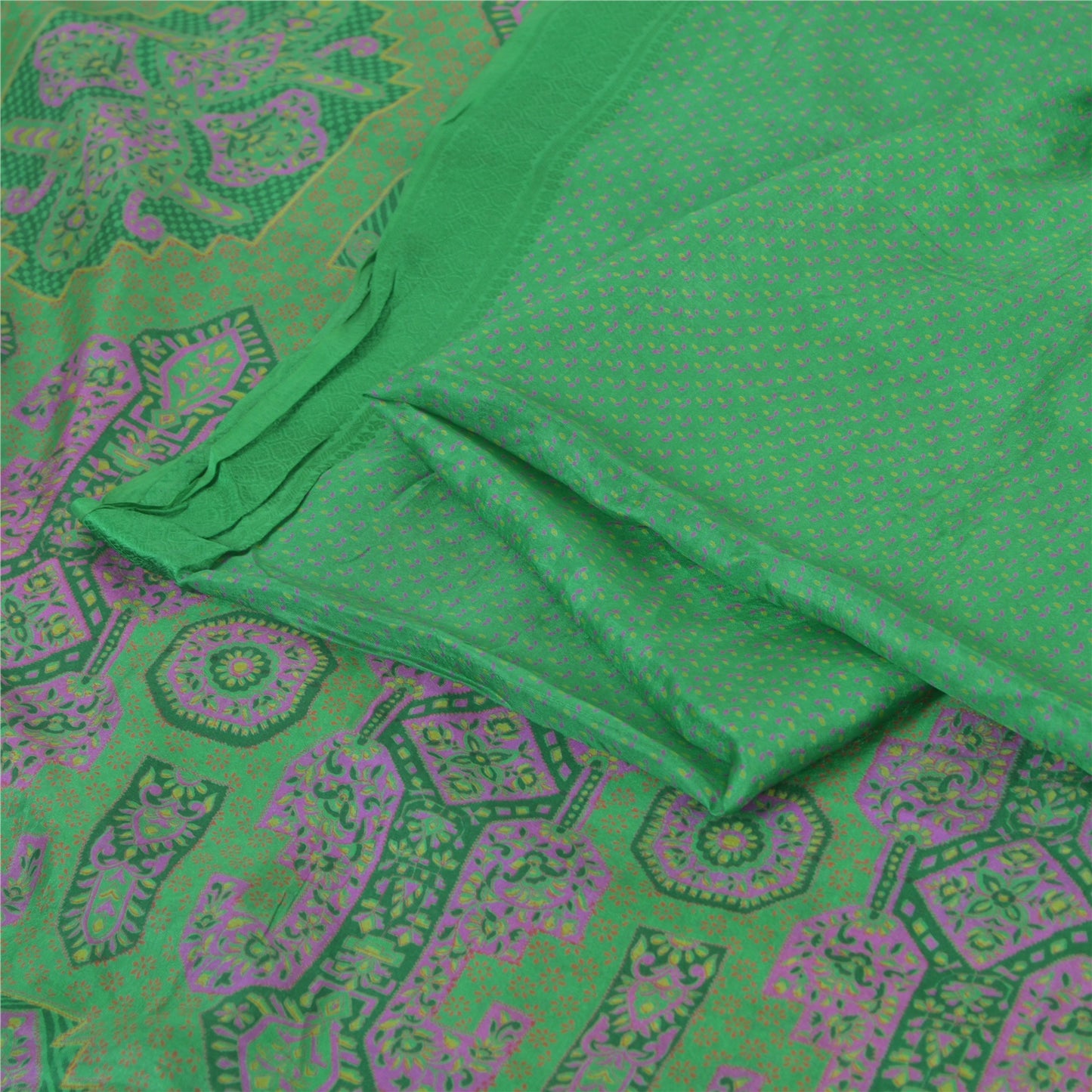 Sanskriti Vintage Sarees Green Indian Pure Silk Printed Sari 6yd Craft Fabric