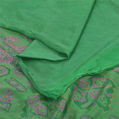 Sanskriti Vintage Sarees Green Indian Pure Silk Printed Sari 6yd Craft Fabric