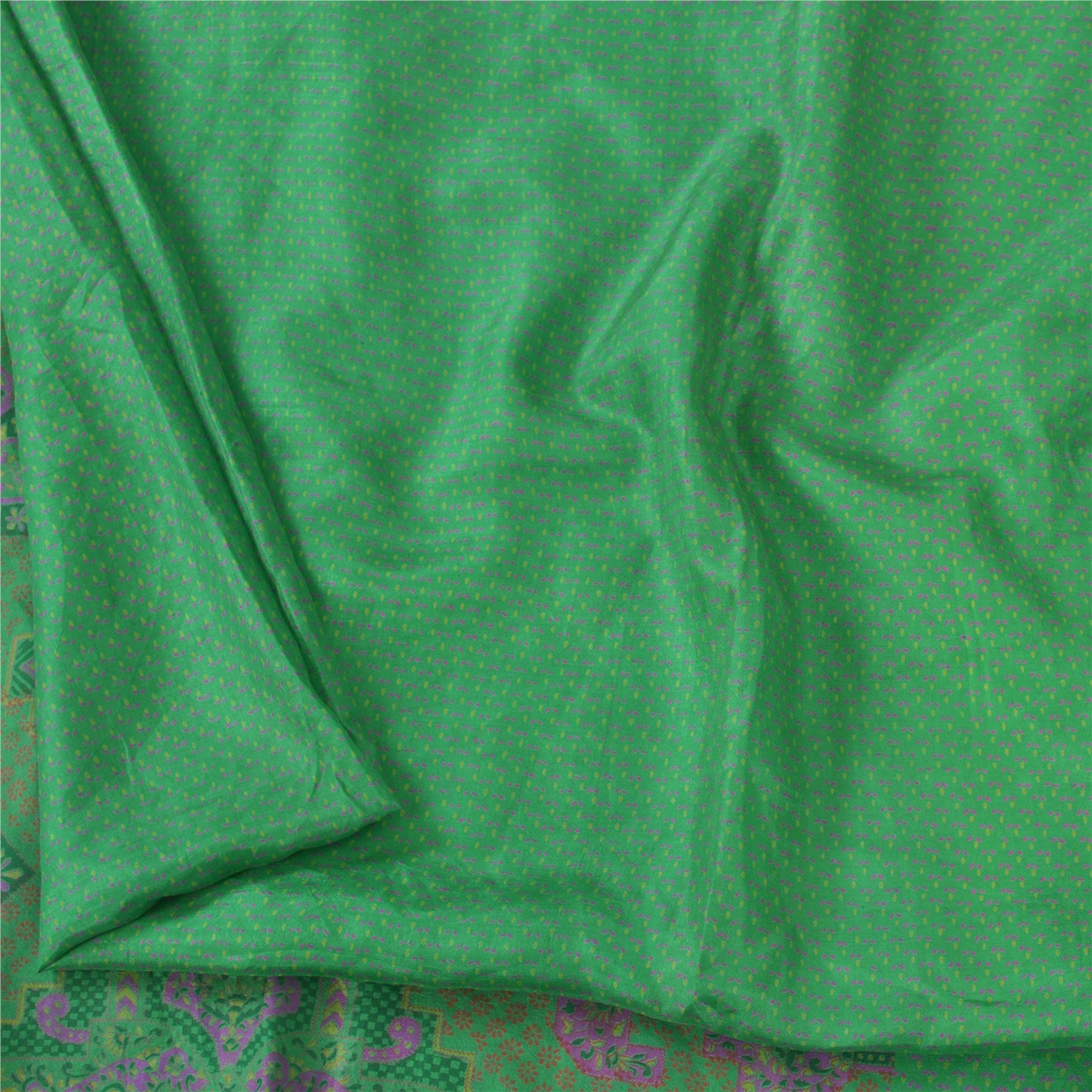 Sanskriti Vintage Sarees Green Indian Pure Silk Printed Sari 6yd Craft Fabric