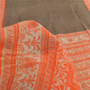 Sanskriti Vintage Sarees Gray/Orange Pure Silk Printed Sari 6yd Craft Fabric