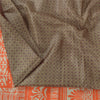 Sanskriti Vintage Sarees Gray/Orange Pure Silk Printed Sari 6yd Craft Fabric