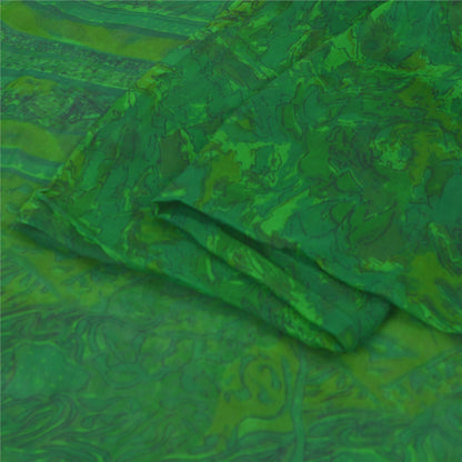 Sanskriti Vintage Sarees Green Blend Chiffon Printed Sari 5yd Soft Craft Fabric