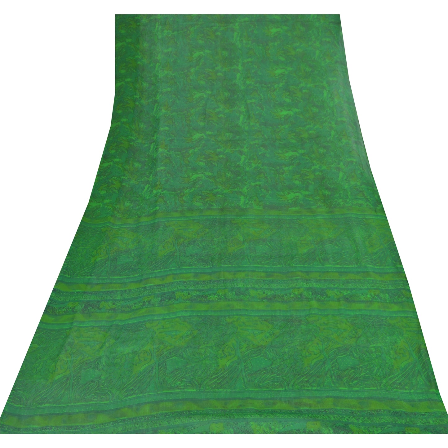 Sanskriti Vintage Sarees Green Blend Chiffon Printed Sari 5yd Soft Craft Fabric