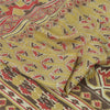 Sanskriti Vintage Sarees Olive Green Pure Silk Printed Sari 6yd Craft Fabric