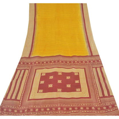 Sanskriti Vintage Sarees Indian Yellow Pure Silk Printed Sari 5yd Craft Fabric