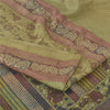 Sanskriti Vintage Sarees Olive Green Pure Silk Printed Sari Floral Craft Fabric