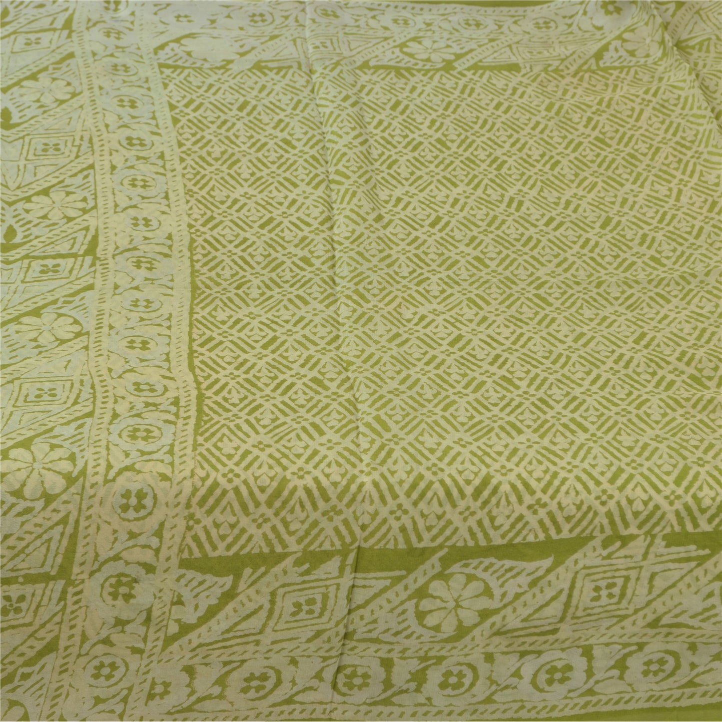 Sanskriti Vintage Sarees Green Indian Pure Silk Printed Sari 6 yard Craft Fabric