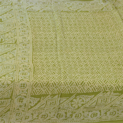 Sanskriti Vintage Sarees Green Indian Pure Silk Printed Sari 6 yard Craft Fabric