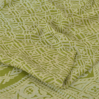 Sanskriti Vintage Sarees Green Indian Pure Silk Printed Sari 6 yard Craft Fabric