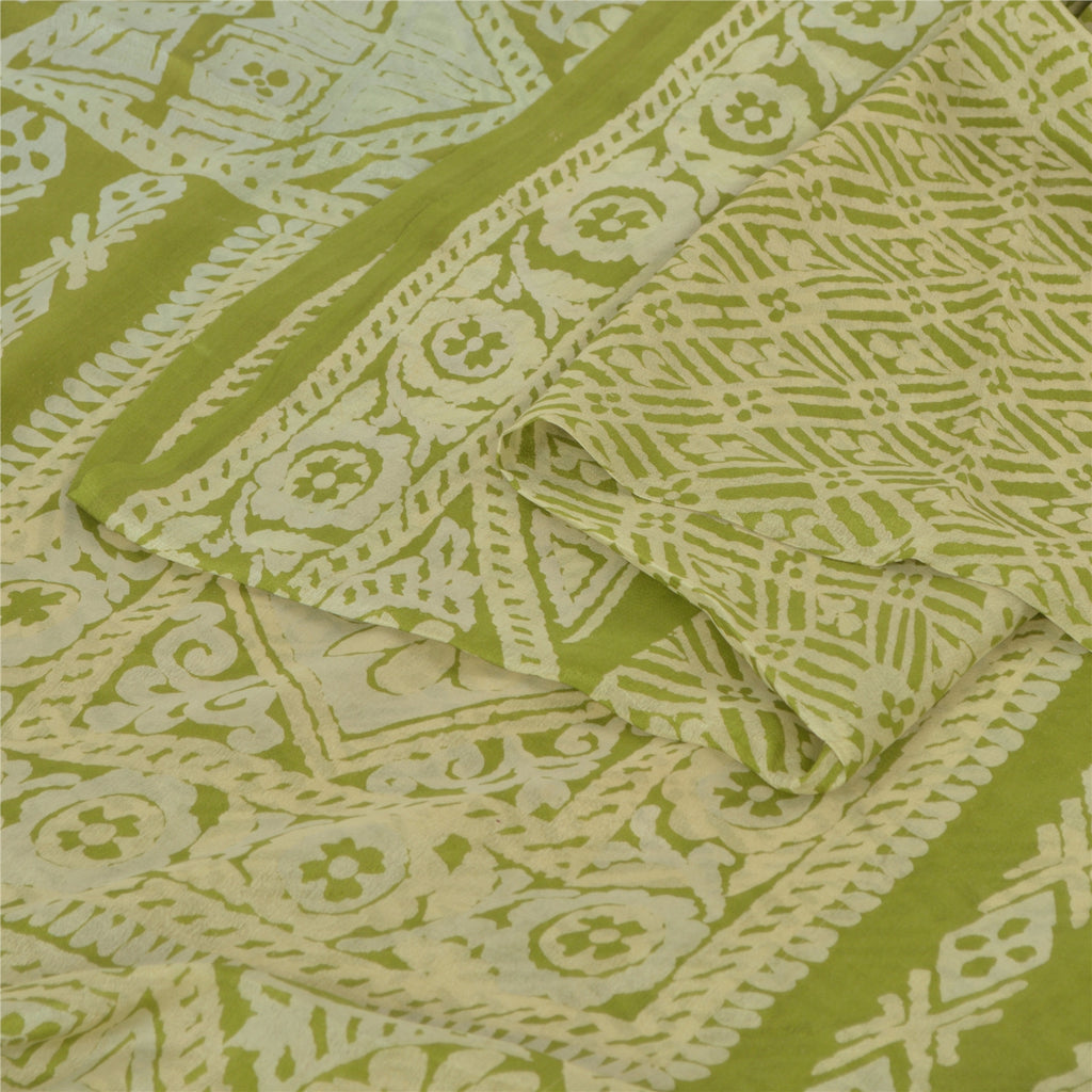 Sanskriti Vintage Sarees Green Indian Pure Silk Printed Sari 6 yard Craft Fabric