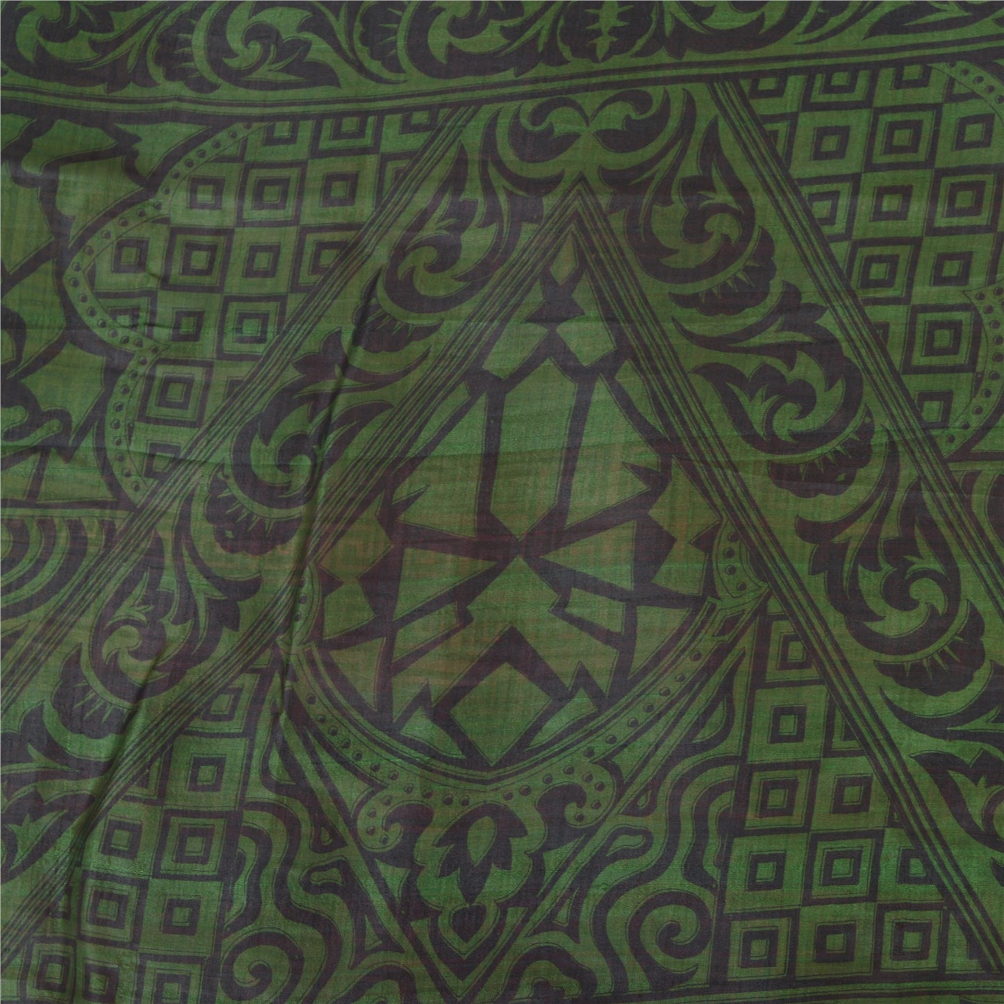 Sanskriti Vintage Sarees Pink/Green Pure Silk Printed Sari 5yd Soft Craft Fabric