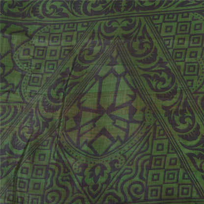 Sanskriti Vintage Sarees Pink/Green Pure Silk Printed Sari 5yd Soft Craft Fabric